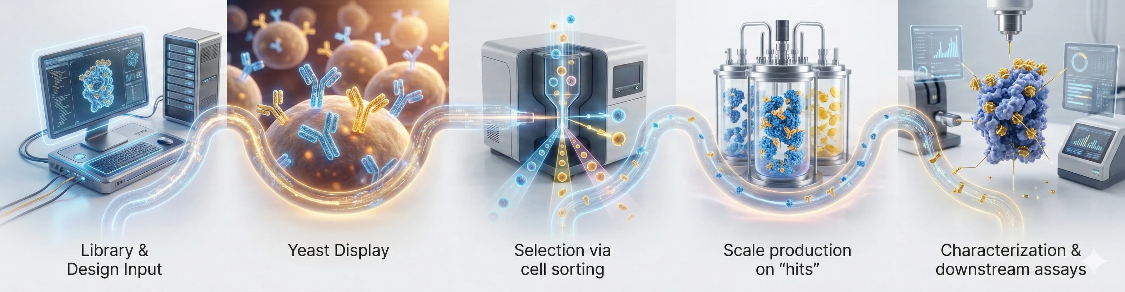 A workstation modelling a miniprotein structure on screen.